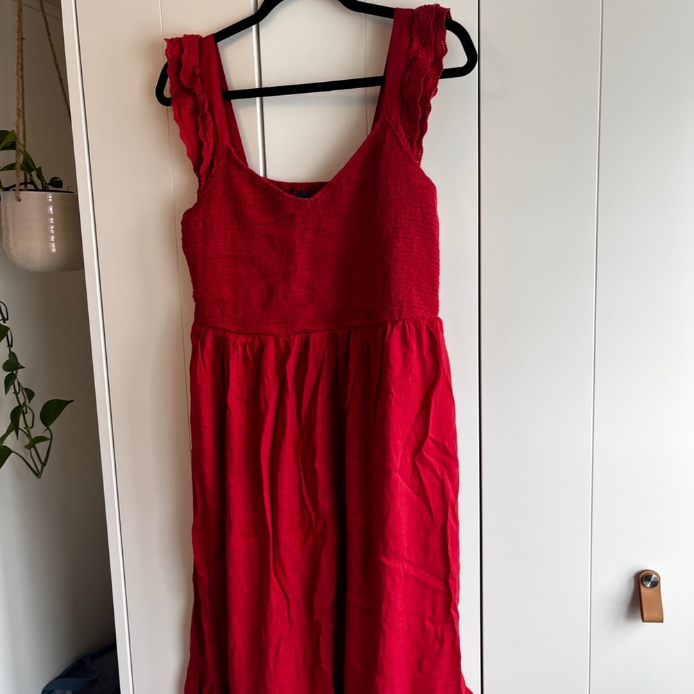 Old Navy Rich Red Smocked Coral Red Dress